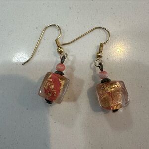 Pink and gold venetian murano glass earrings